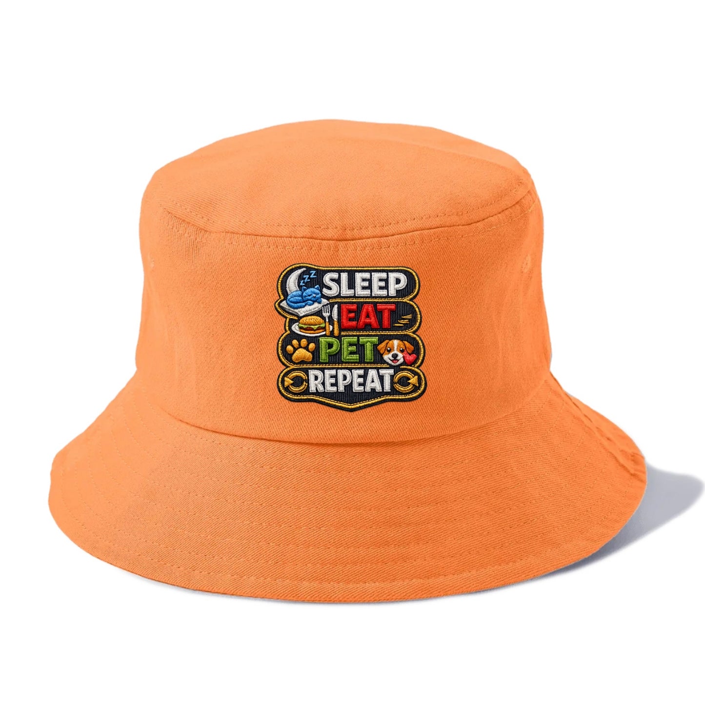 SLEEP EAT PET REPEAT - daily routine icons in multicolor , pet life - Bucket Hat - Terracotta Clay(Orange)