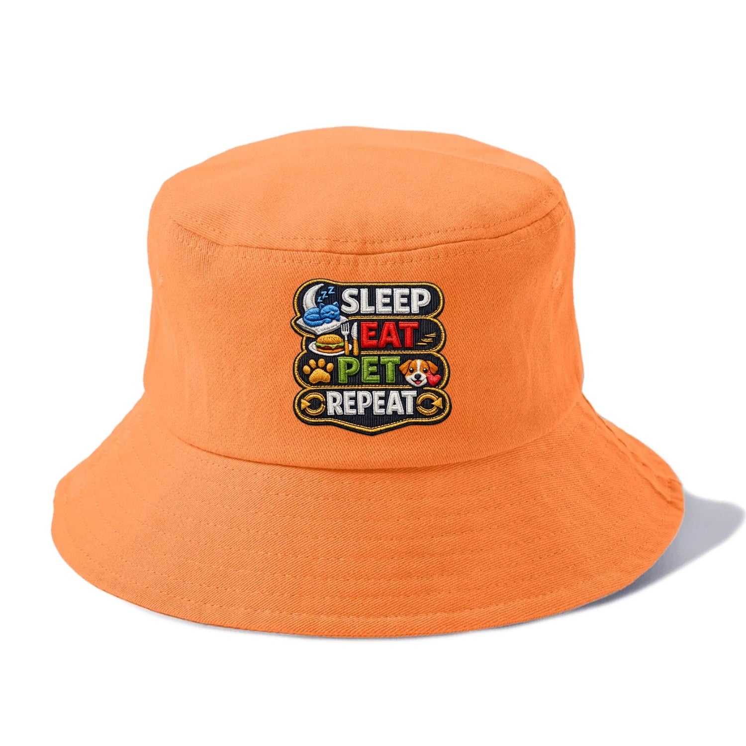 SLEEP EAT PET REPEAT - daily routine icons in multicolor , pet life - Bucket Hat - Terracotta Clay(Orange)
