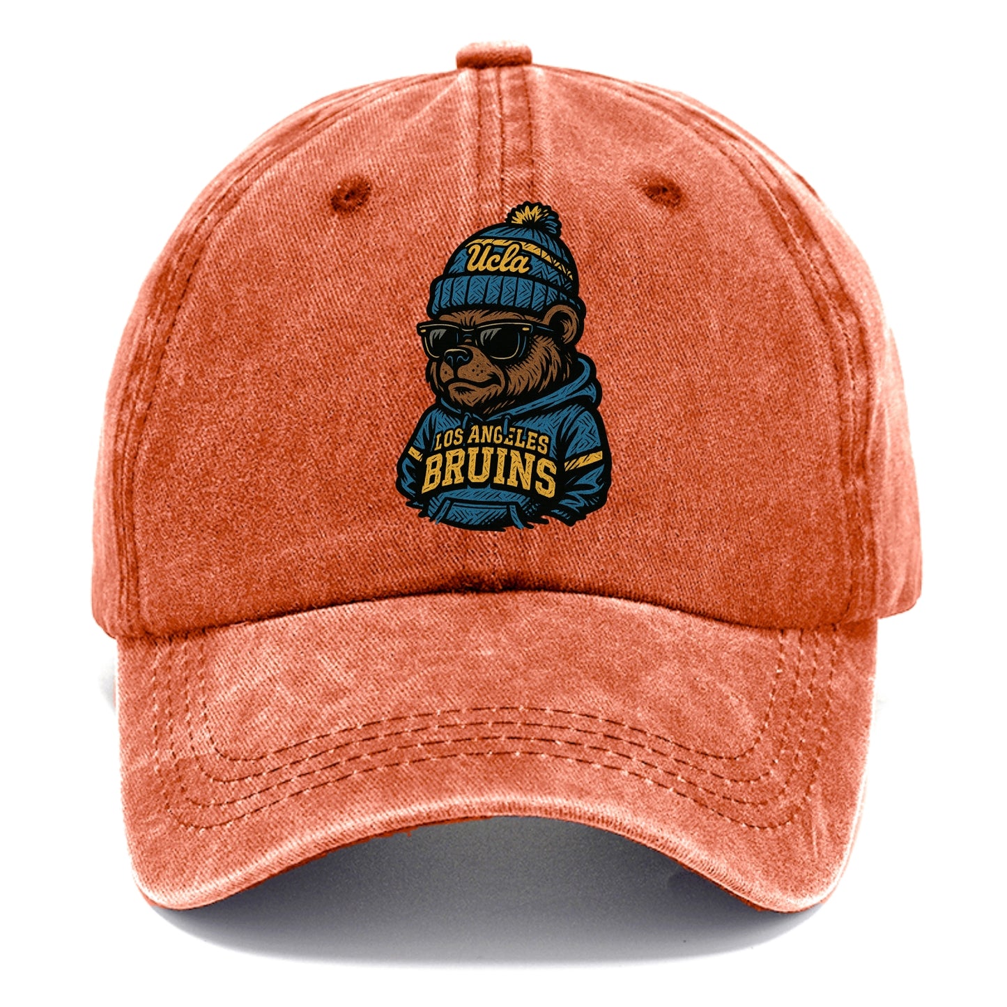 Los Angeles Bruin wearing UCLA beanie with script patch - Classic Cap - Terracotta Clay(Orange)
