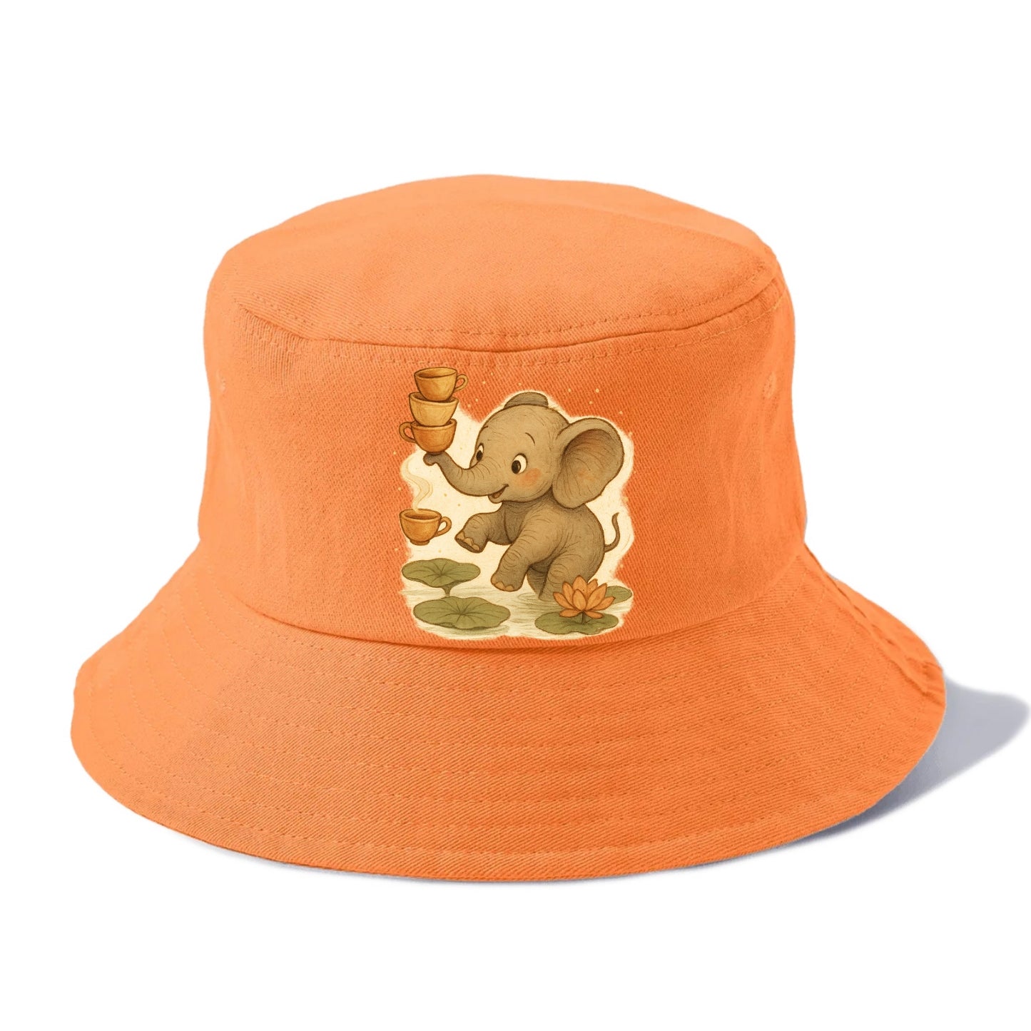 Elephant balancing teacups during a floating tea ceremony beside lotus ponds - Bucket Hat - Terracotta Clay(Orange)