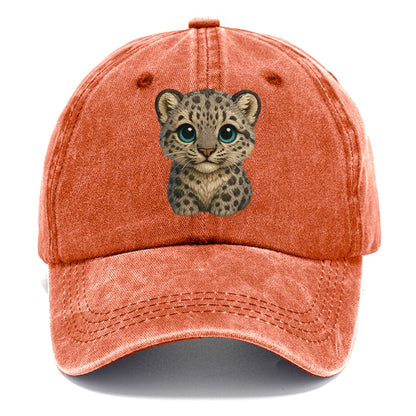 Baby Snow Leopard Cub - gray spotted, thick fur, blue-green eyes, front-facing, - Classic Cap - Terracotta Clay(Orange)