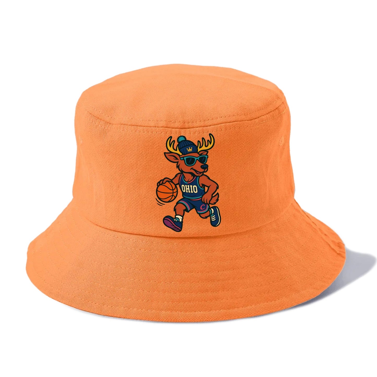Ohio Deer wearing Cavs beanie with crown patch and wayfarer sunglasses - Bucket Hat - Terracotta Clay(Orange)
