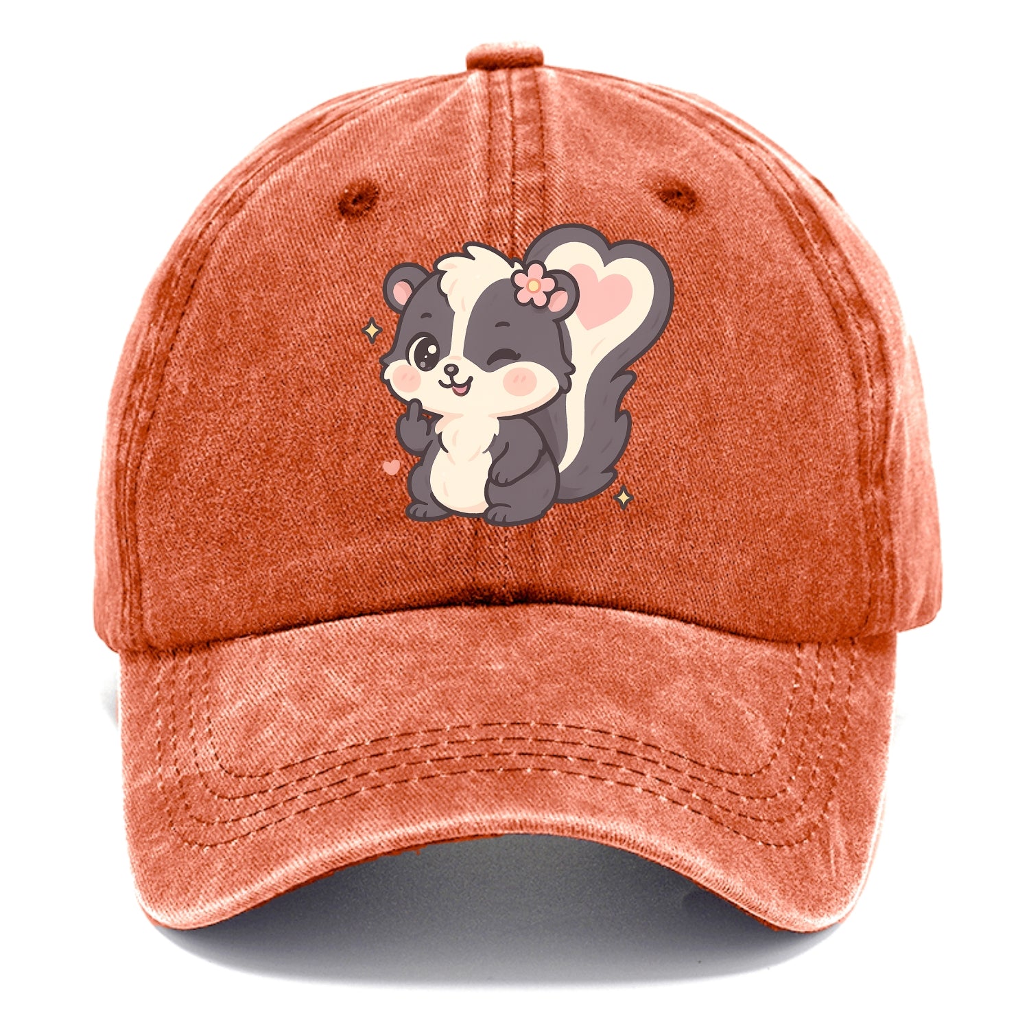 fluffy skunk with heart-shaped tail pattern, one paw up showing sass - Classic Cap - Terracotta Clay(Orange)