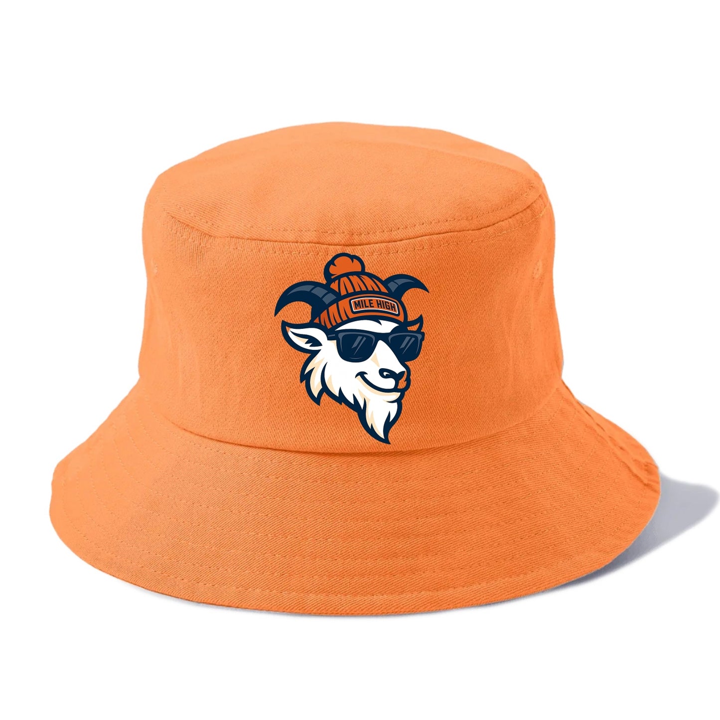 Denver Mountain Goat wearing Broncos beanie with Mile High patch and wayfarer - Bucket Hat - Terracotta Clay(Orange)