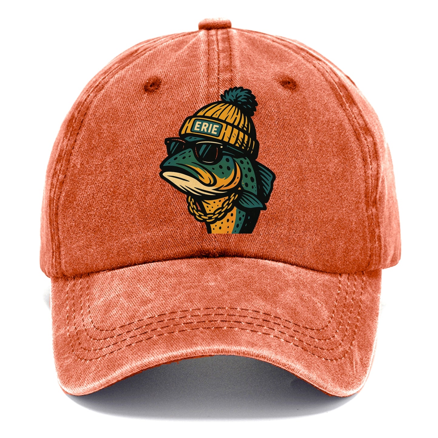 Erie Lake Trout wearing Erie beanie with pom pom and wayfarer sunglasses - Classic Cap - Terracotta Clay(Orange)
