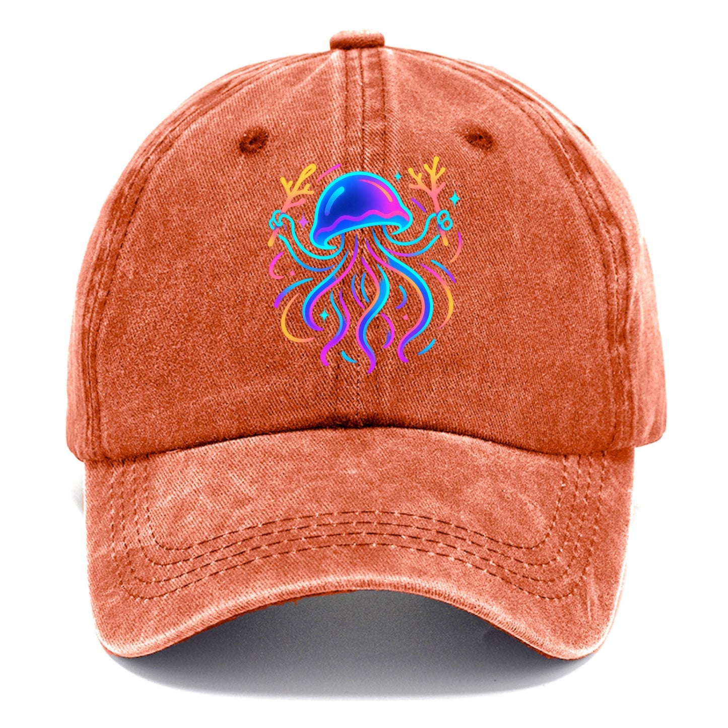Jellyfish conducting a glow orchestra using coral batons in deep ocean concert hall - Classic Cap - Terracotta Clay(Orange)