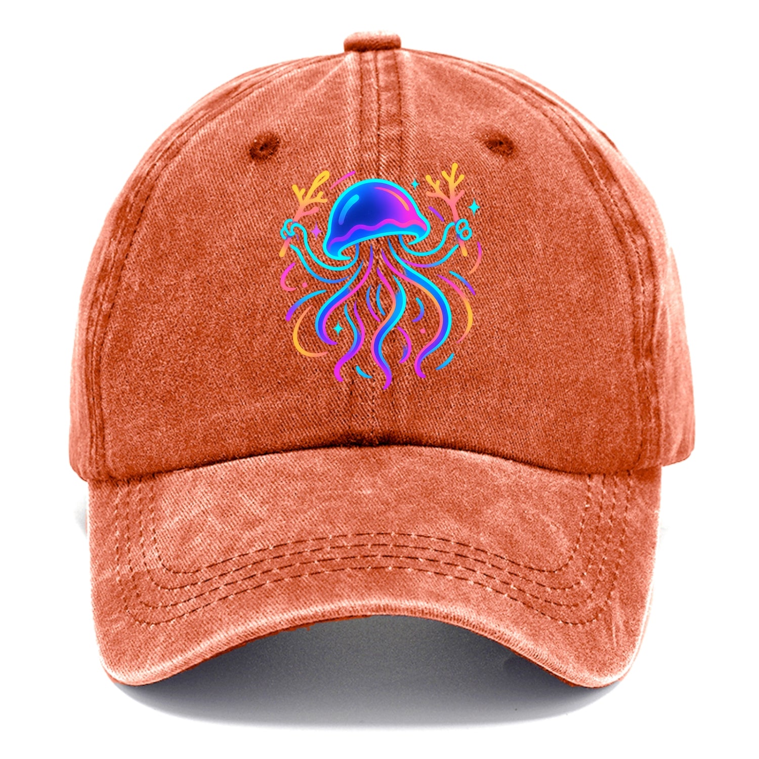 Jellyfish conducting a glow orchestra using coral batons in deep ocean concert hall - Classic Cap - Terracotta Clay(Orange)