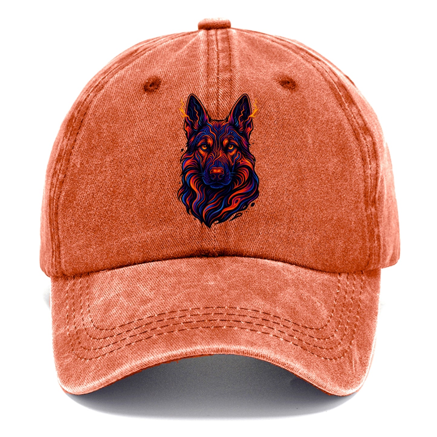 Alert German Shepherd with cyber circuit patterns in the fur, neon orange and black - Classic Cap - Terracotta Clay(Orange)