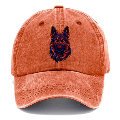 Alert German Shepherd with cyber circuit patterns in the fur, neon orange and black - Classic Cap - Terracotta Clay(Orange)