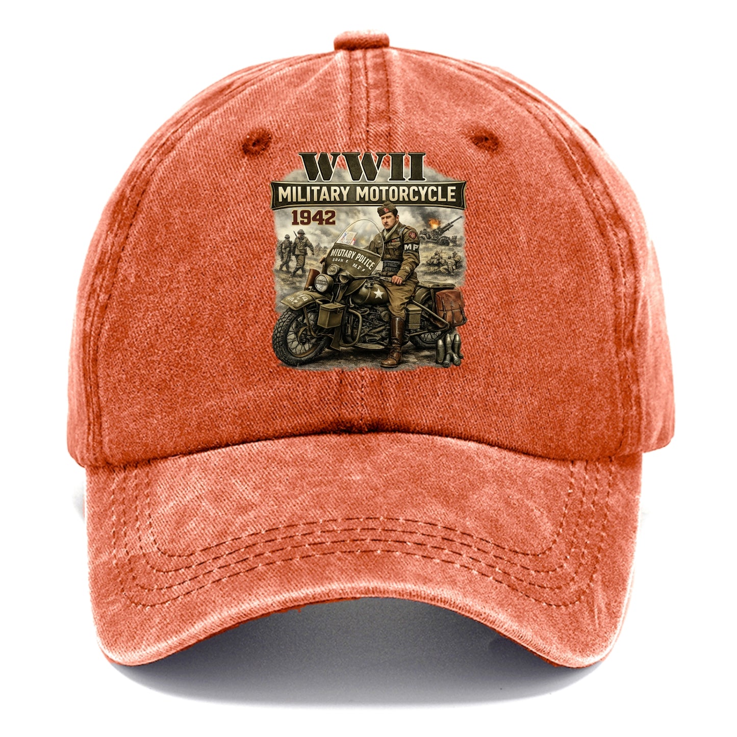 Wwii Military Motorcycle 1942 - Classic Cap - Terracotta Clay(Orange)