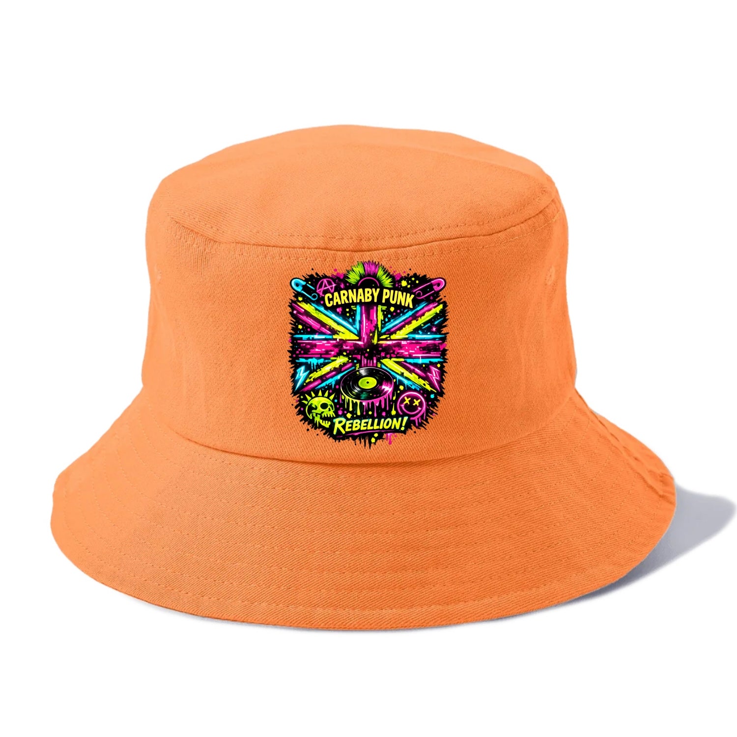 CARNABY PUNK | Swinging 60s meets 70s punk | Psychedelic Union Jack pattern | Bold - Bucket Hat - Terracotta Clay(Orange)