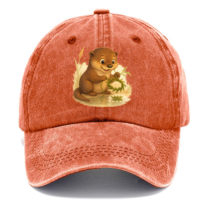 Otter weaving river reeds into a floating crown beside mirror-still water - Classic Cap - Terracotta Clay(Orange)