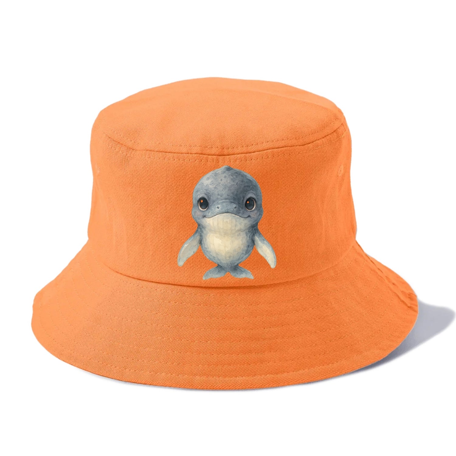 Baby Humpback Whale - dark gray with white flippers, large gentle eyes, front-facing, - Bucket Hat - Terracotta Clay(Orange)