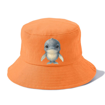 Baby Humpback Whale - dark gray with white flippers, large gentle eyes, front-facing, - Bucket Hat - Terracotta Clay(Orange)