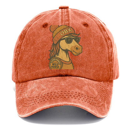 Outer Banks Wild Horse wearing OBX beanie with pom pom and wayfarer sunglasses - Classic Cap - Terracotta Clay(Orange)
