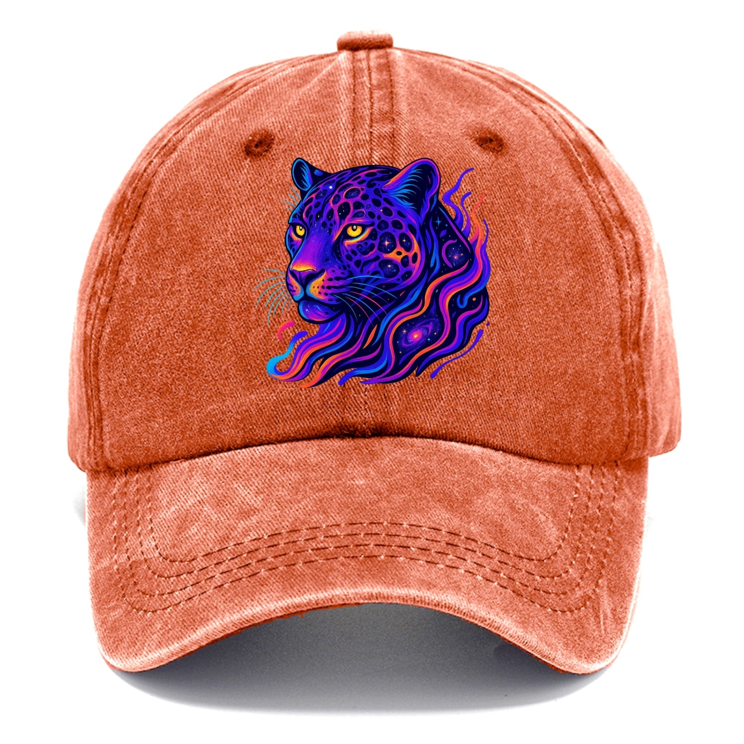 Powerful jaguar with rosettes containing miniature galaxies, cosmic purple and orange - Classic Cap - Terracotta Clay(Orange)