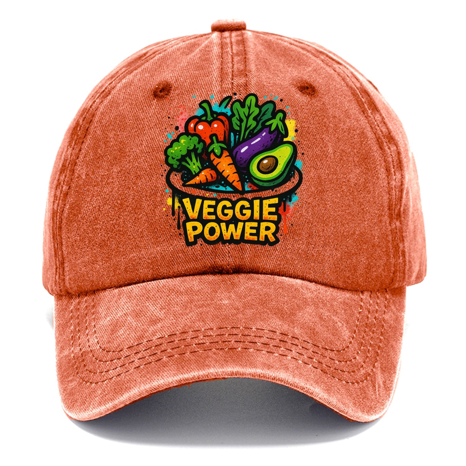 Colorful vegetables and plants on plate - plant-based lifestyle, veggie power - Classic Cap - Terracotta Clay(Orange)