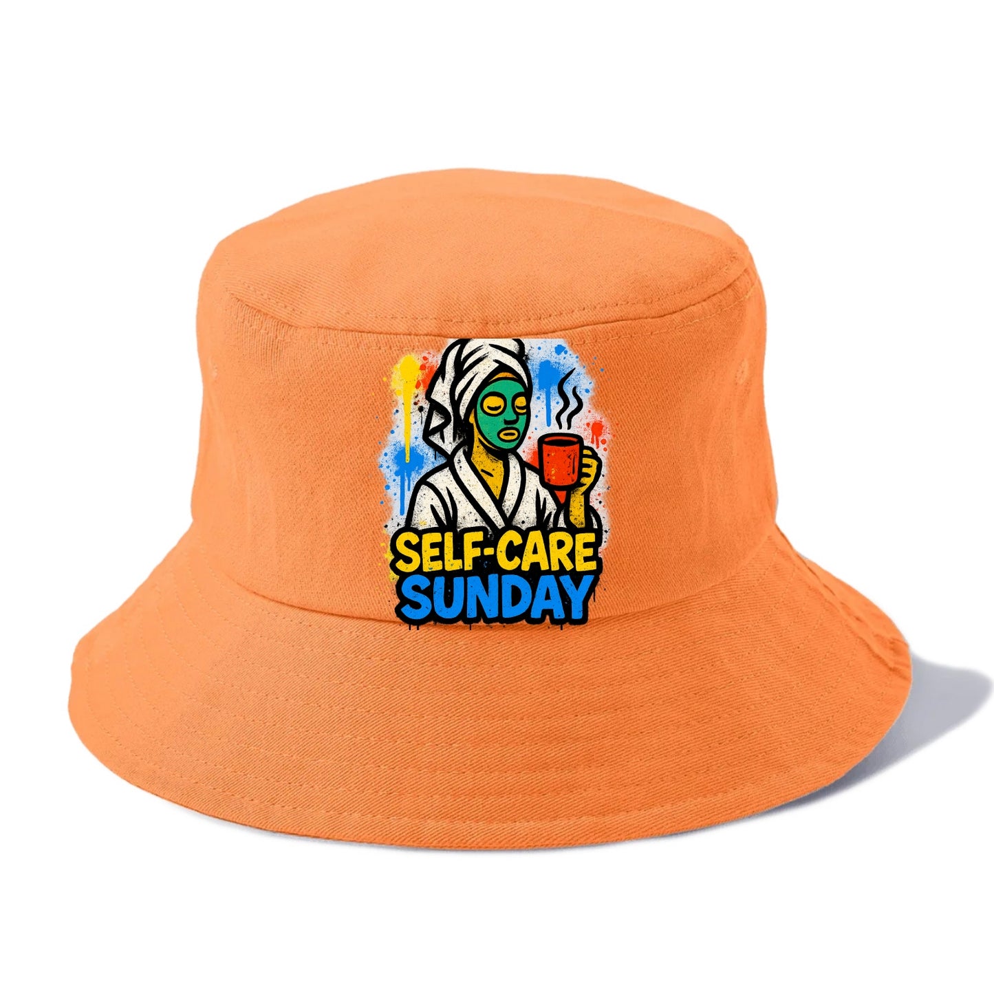 Person in bathrobe with face mask and tea - self-care Sunday ritual, wellness aesthetic - Bucket Hat - Terracotta Clay(Orange)