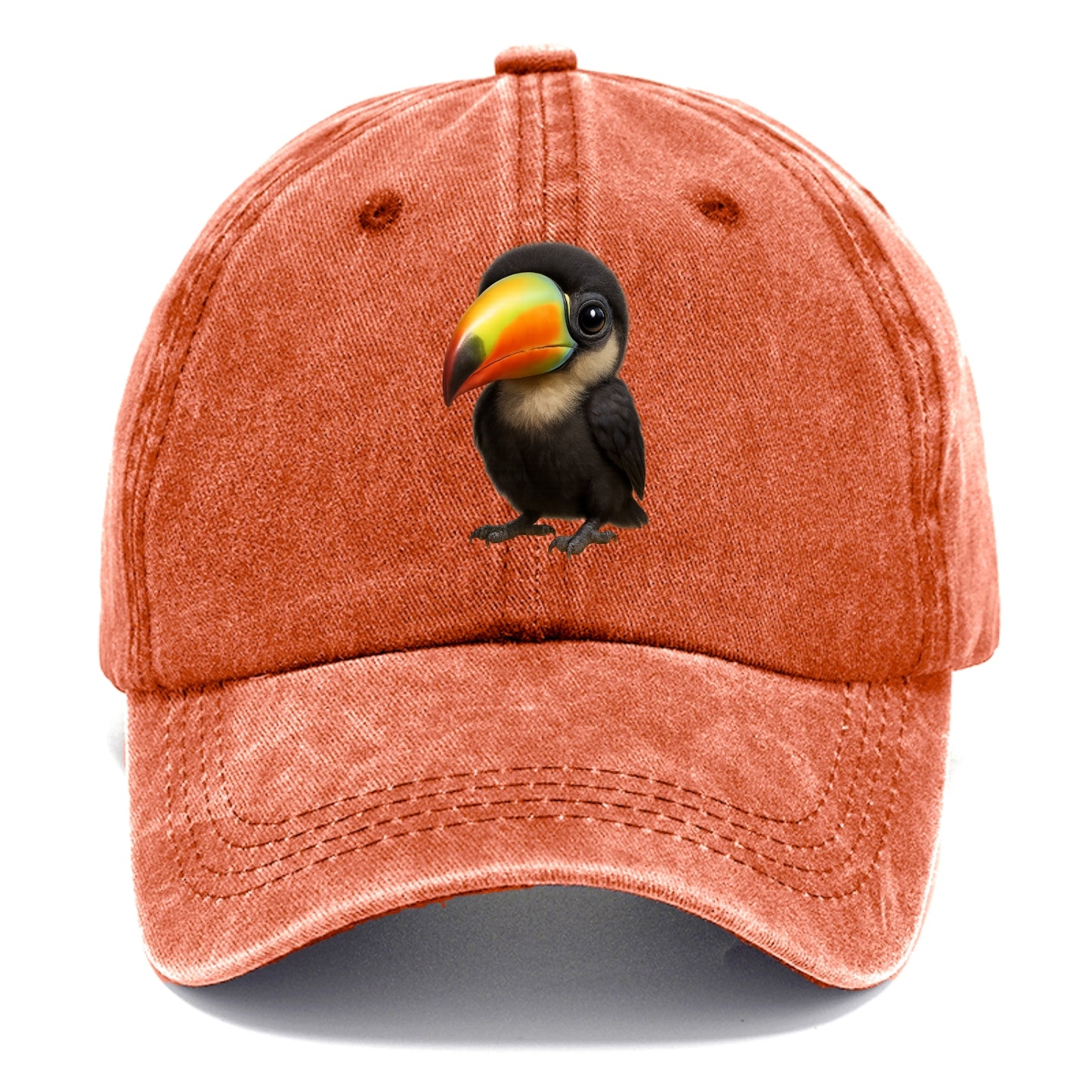 Baby Toucan - oversized colorful beak, black feathers, bright eyes, front-facing, - Classic Cap - Terracotta Clay(Orange)