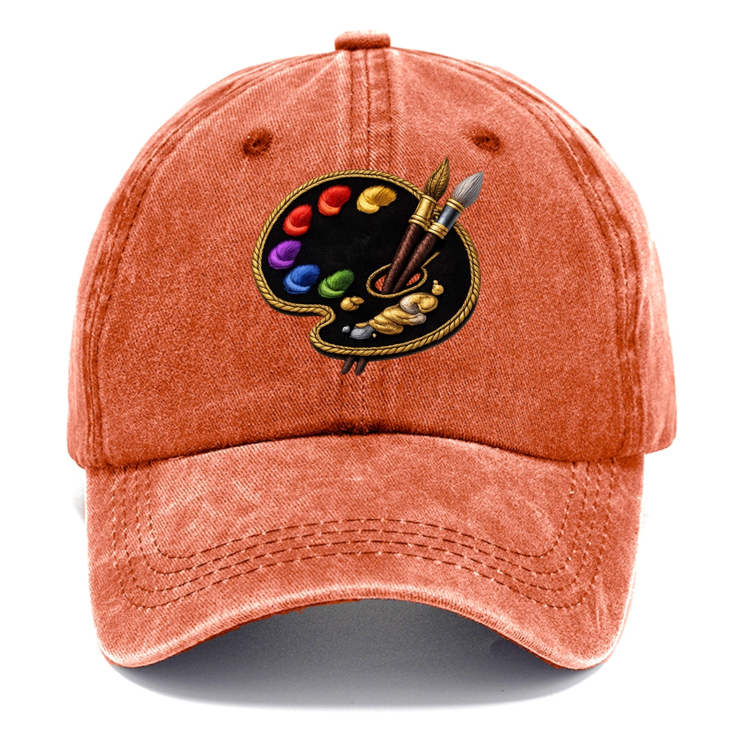 Embroidered patch design - PAINT PALETTE - artist palette with brushes in rainbow and - Classic Cap - Terracotta Clay(Orange)