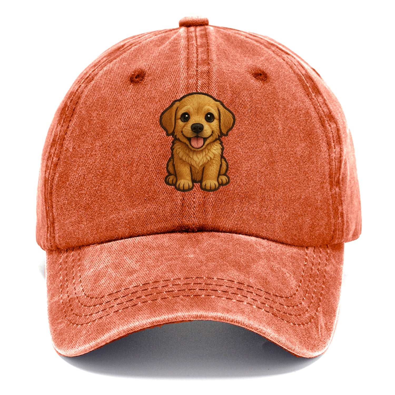 Baby Golden Retriever Puppy - fluffy golden fur, big brown eyes, pink tongue, floppy - Classic Cap - Terracotta Clay(Orange)