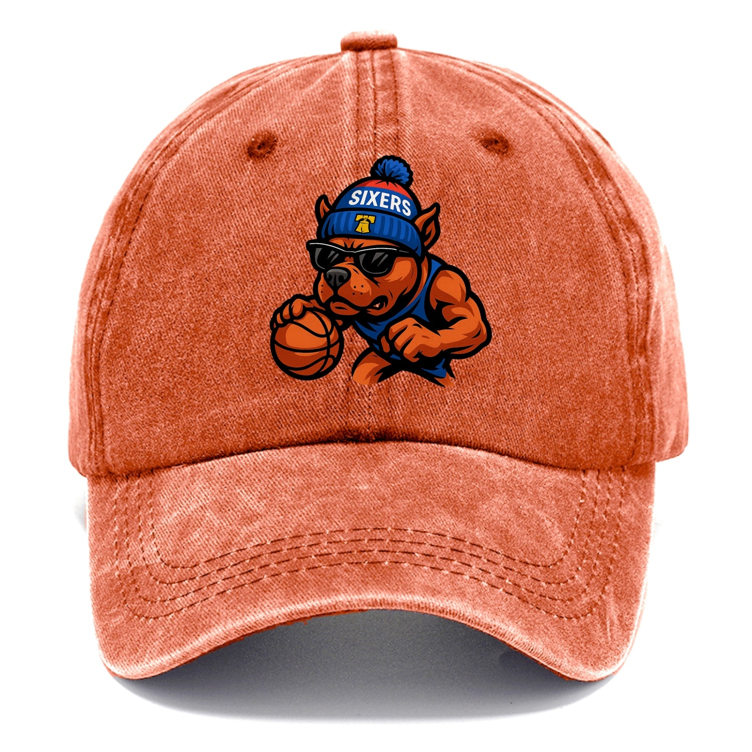 Philly Pitbull wearing Sixers beanie with Liberty Bell and wayfarer sunglasses - Classic Cap - Terracotta Clay(Orange)