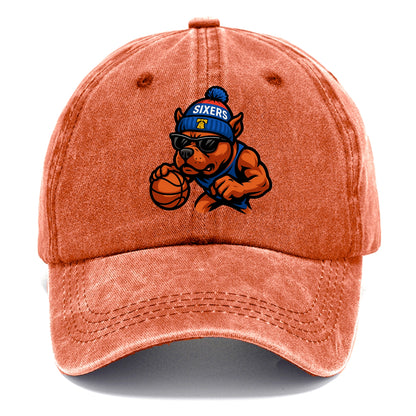 Philly Pitbull wearing Sixers beanie with Liberty Bell and wayfarer sunglasses - Classic Cap - Terracotta Clay(Orange)