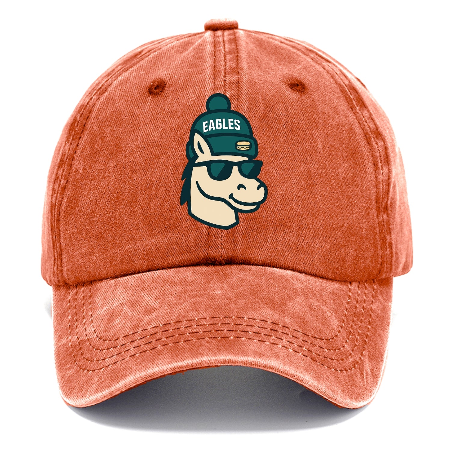 Philadelphia Horse wearing Eagles beanie with cheesesteak patch and wayfarer - Classic Cap - Terracotta Clay(Orange)