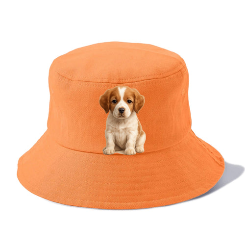 Baby Brittany Puppy - orange and white, compact, bright eyes, feathered, front-facing, - Bucket Hat