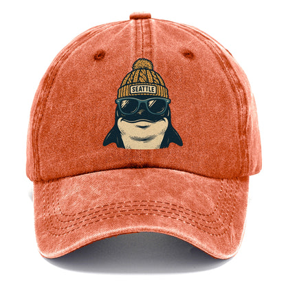 Seattle Orca wearing Seattle beanie with pom pom and wayfarer sunglasses - Classic Cap - Terracotta Clay(Orange)