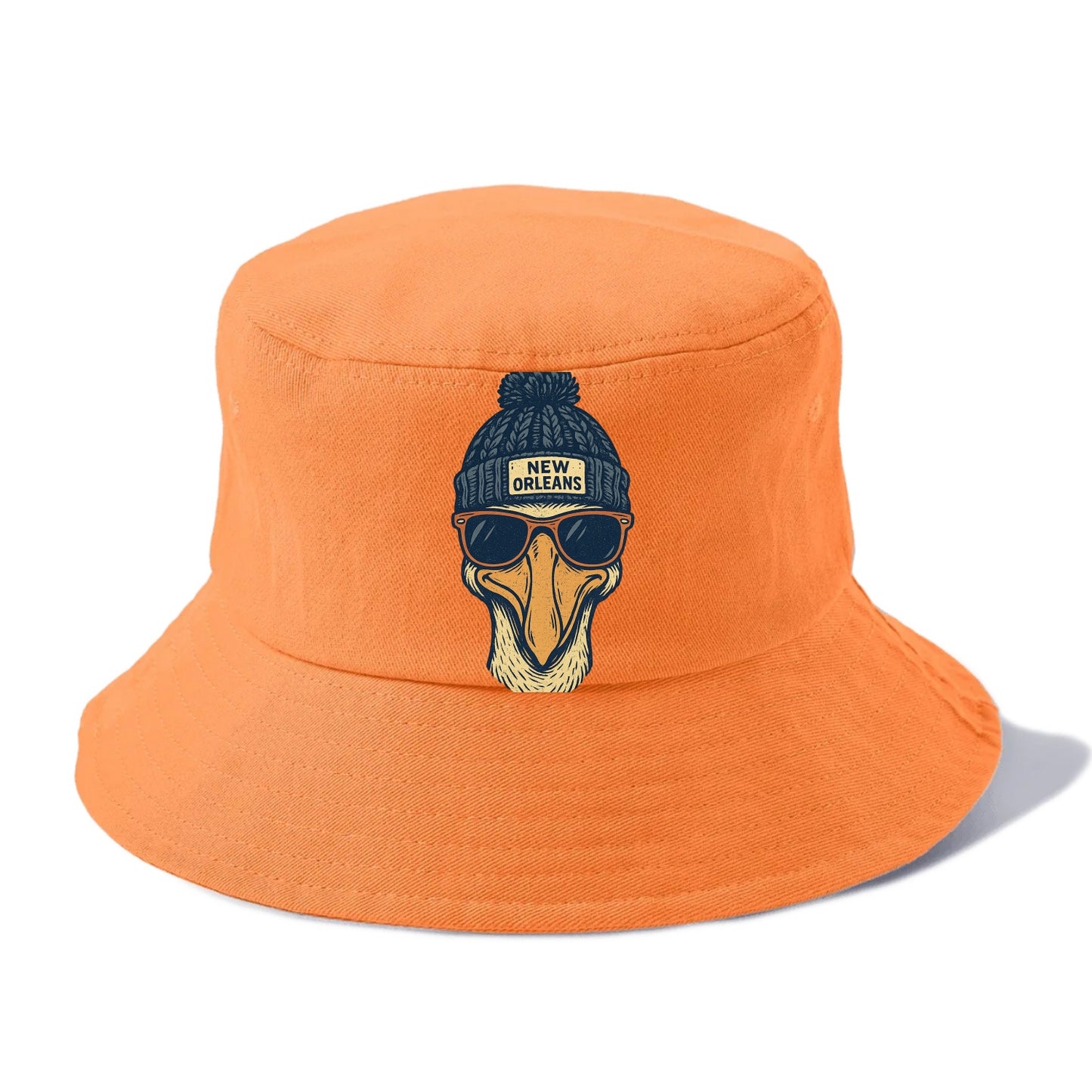 New Orleans Pelican wearing New Orleans beanie with pom pom and wayfarer sunglasses - Bucket Hat - Terracotta Clay(Orange)