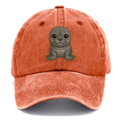 Baby Elephant Seal - gray wrinkly, tiny trunk nose, big dark eyes, front-facing, - Classic Cap - Terracotta Clay(Orange)