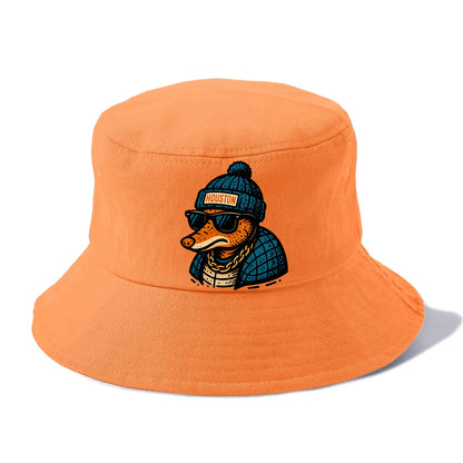 Houston Armadillo wearing Houston beanie with pom pom and wayfarer sunglasses - Bucket Hat - Terracotta Clay(Orange)