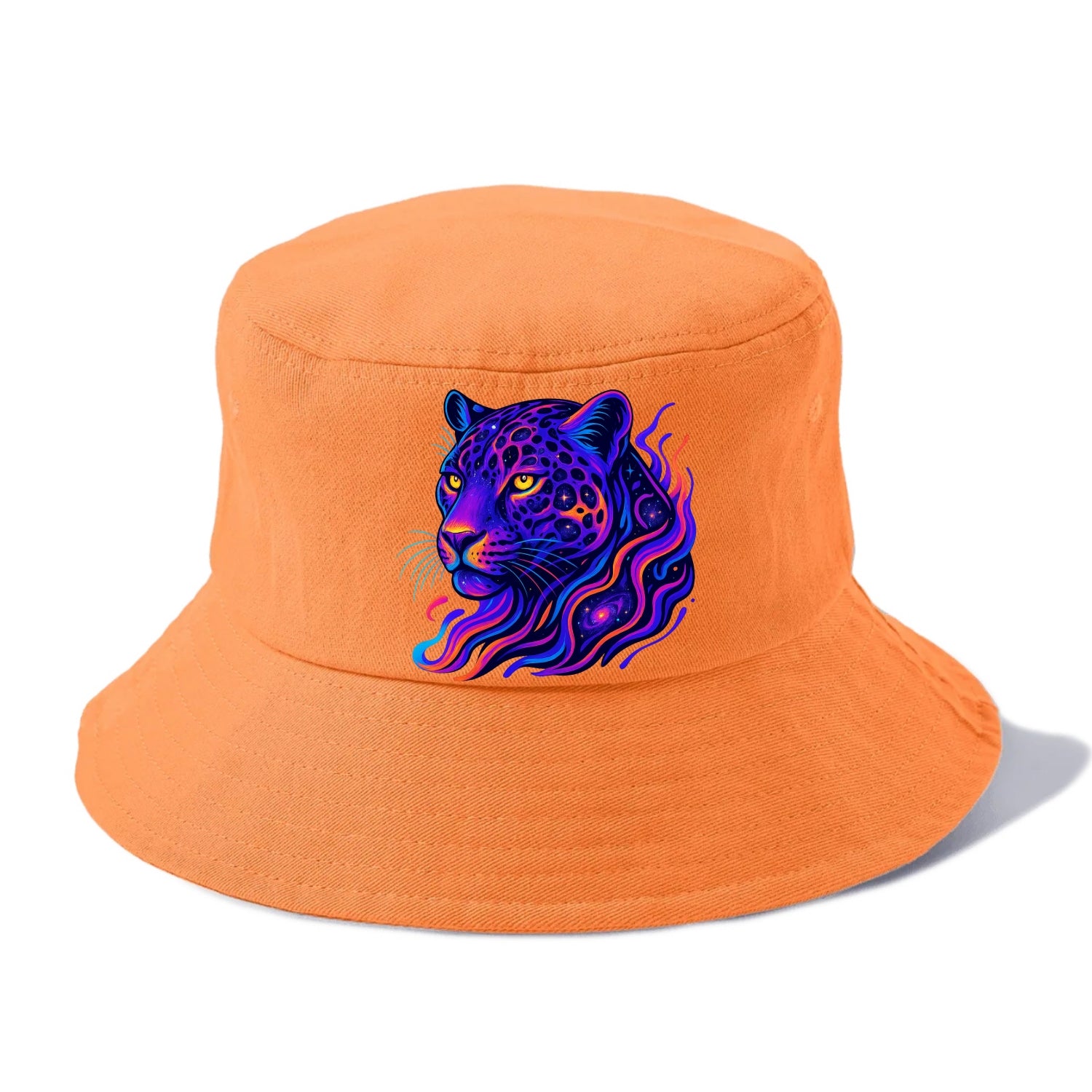 Powerful jaguar with rosettes containing miniature galaxies, cosmic purple and orange - Bucket Hat - Terracotta Clay(Orange)