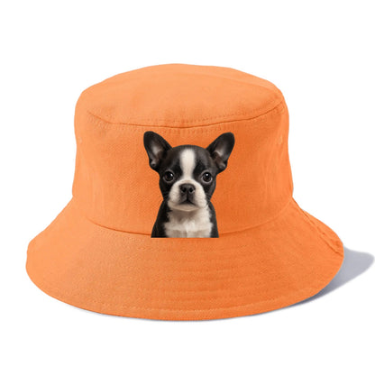 Baby Boston Terrier Puppy - tuxedo markings, big round eyes, bat ears, front-facing, - Bucket Hat - Terracotta Clay(Orange)