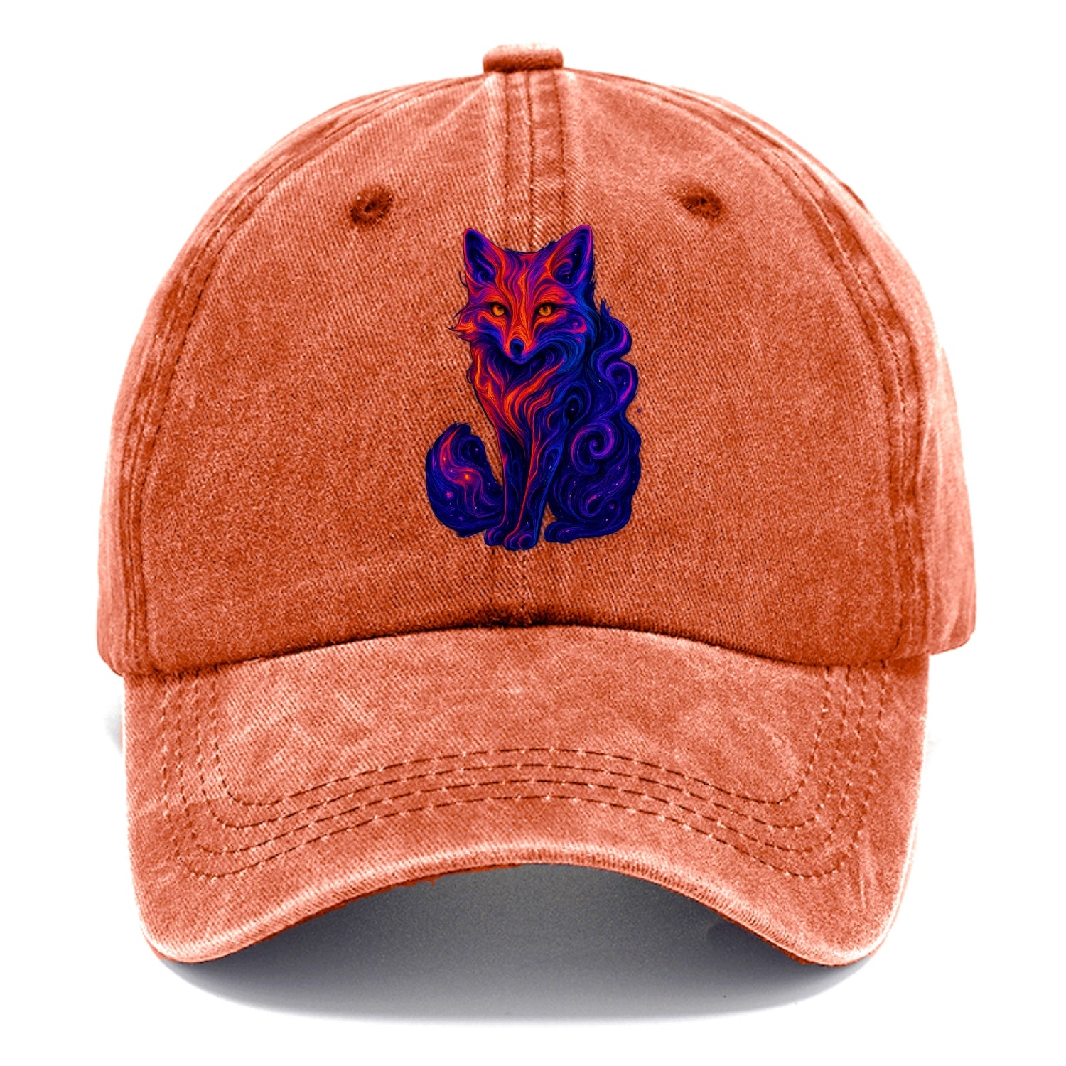 Clever fox with tail dissolving into cosmic nebula swirls, orange to purple gradient - Classic Cap - Terracotta Clay(Orange)