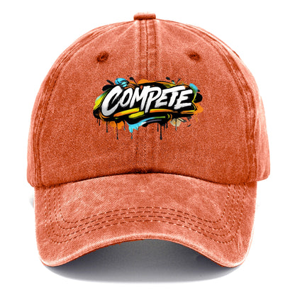Bold typography design - "COMPETE" - competitive spirit, love the game - Classic Cap - Terracotta Clay(Orange)