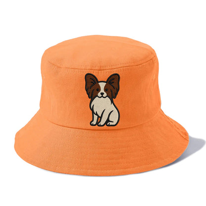 Papillon - White with brown ears sitting Bucket Hat - Terracotta Clay(Orange)
