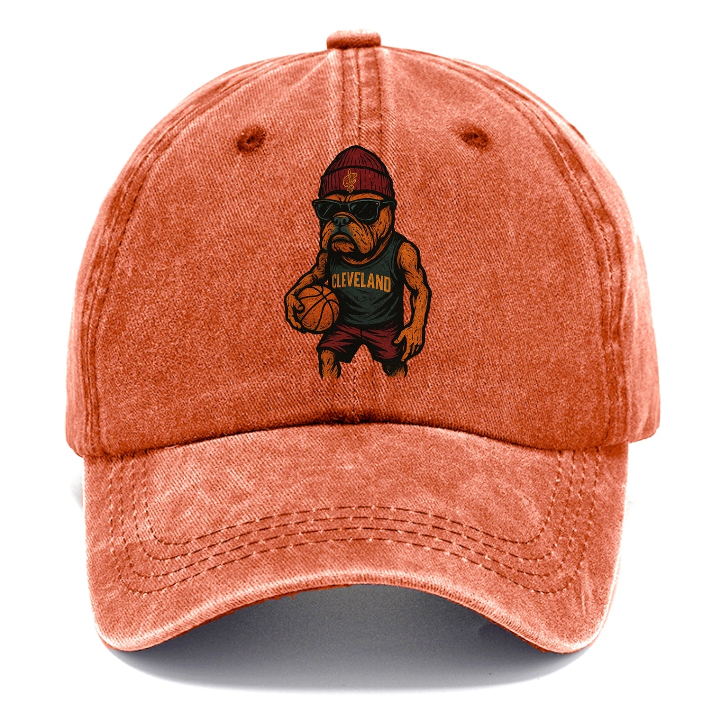 Cleveland Bulldog wearing Cavaliers wine and gold beanie with sword patch and - Classic Cap - Terracotta Clay(Orange)