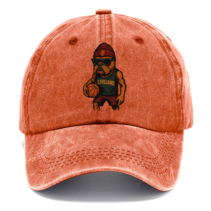 Cleveland Bulldog wearing Cavaliers wine and gold beanie with sword patch and - Classic Cap - Terracotta Clay(Orange)