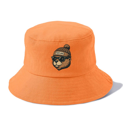 Portland Beaver wearing Portland beanie with pom pom and wayfarer sunglasses - Bucket Hat - Terracotta Clay(Orange)