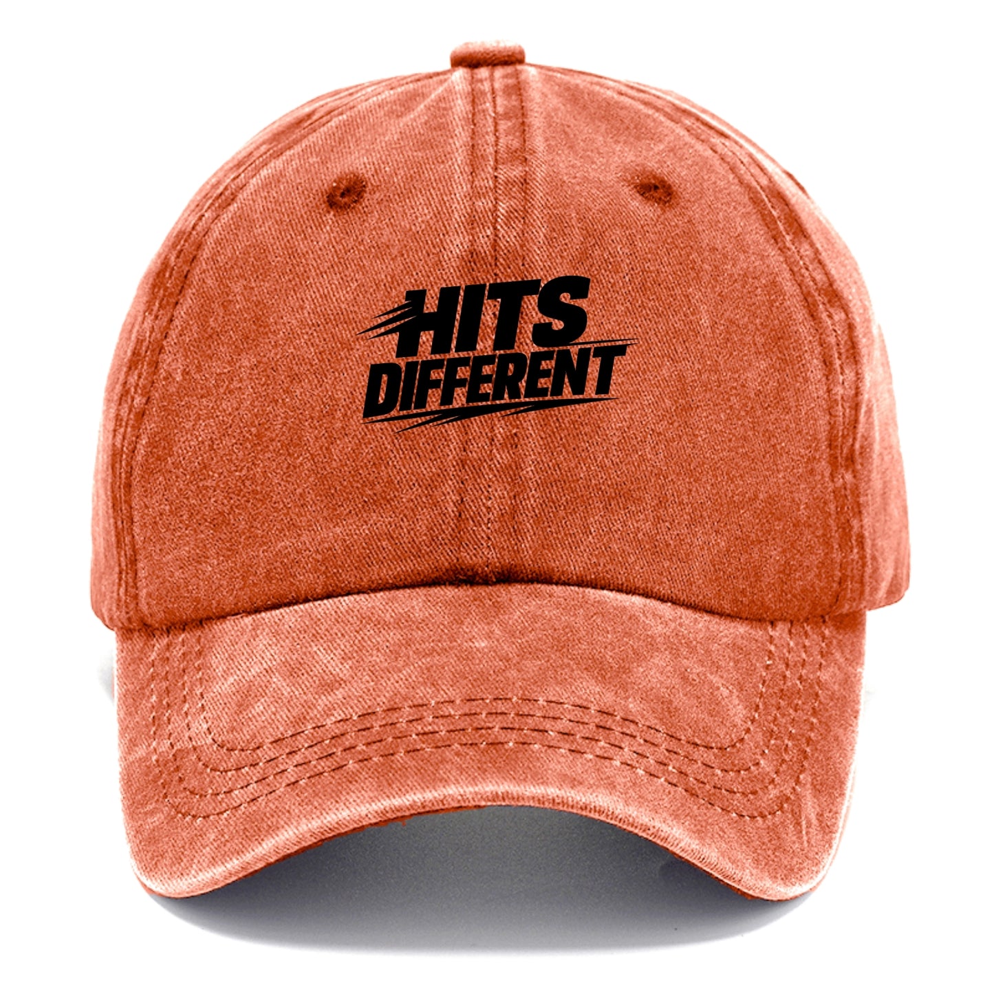 Bold typography design - "HITS DIFFERENT" - uniquely special, stands out - Classic Cap - Terracotta Clay(Orange)