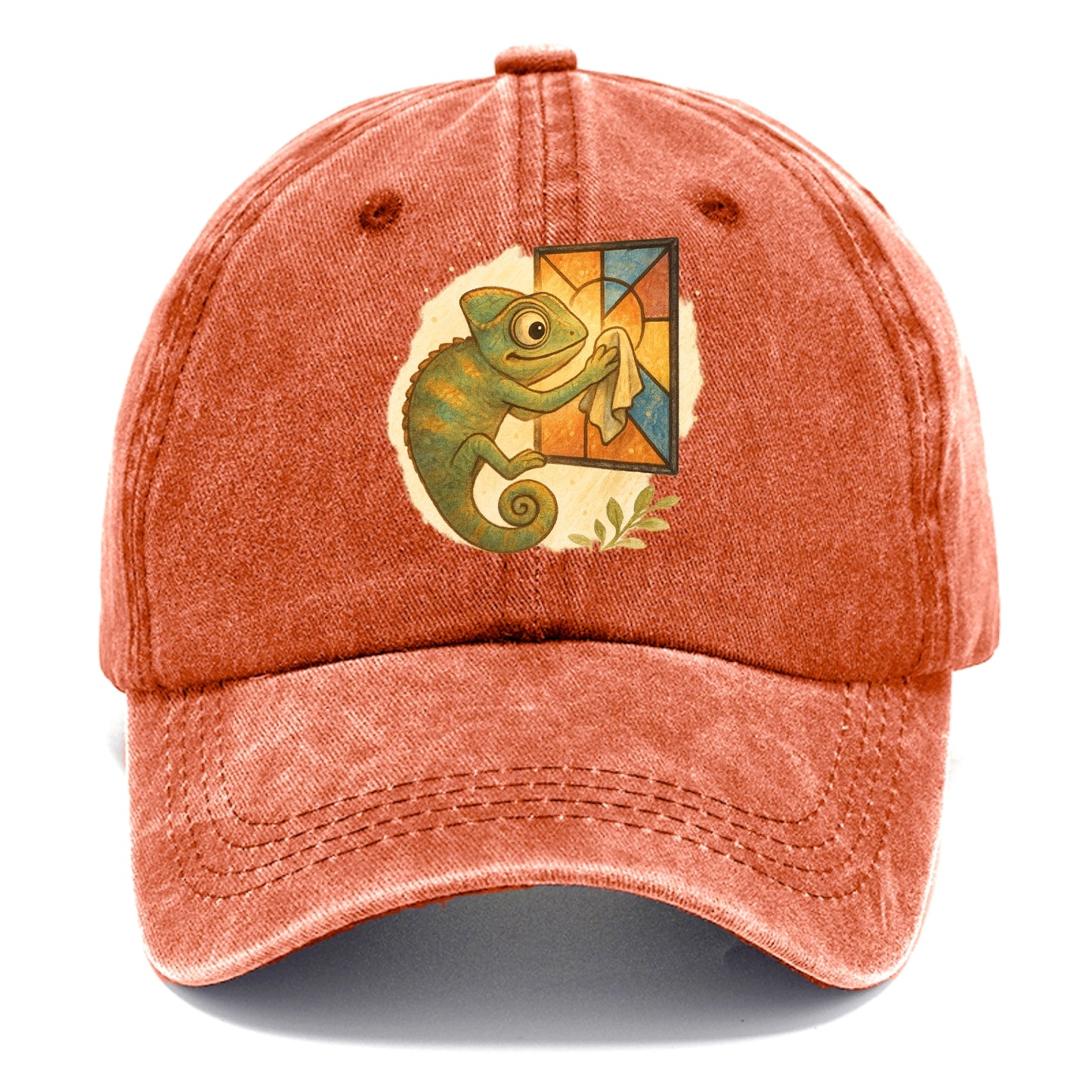 Chameleon blending into a stained-glass window it is polishing with delicate cloths - Classic Cap - Terracotta Clay(Orange)