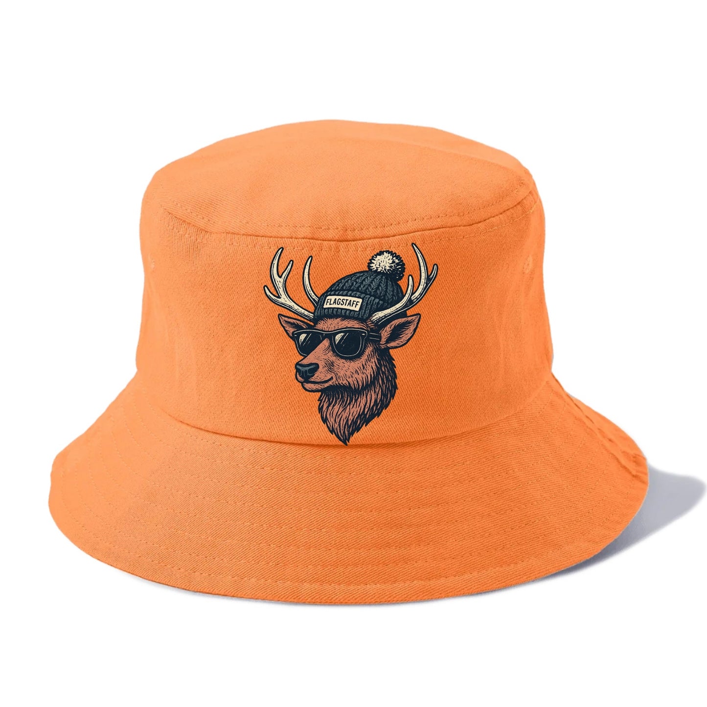 Flagstaff Elk wearing Flagstaff beanie with pom pom and wayfarer sunglasses - Bucket Hat - Terracotta Clay(Orange)