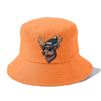 Flagstaff Elk wearing Flagstaff beanie with pom pom and wayfarer sunglasses - Bucket Hat - Terracotta Clay(Orange)