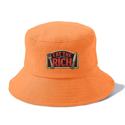 EAT THE RICH - fork and knife with text in red and silver , class war - Bucket Hat - Terracotta Clay(Orange)