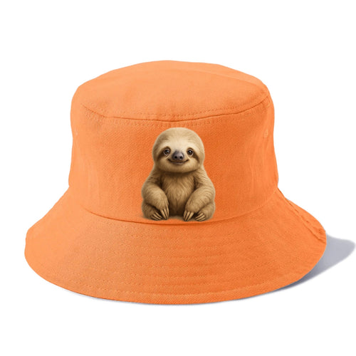Baby Sloth - tan fur, long arms, peaceful smile, gentle eyes, front-facing, zen master - Bucket Hat
