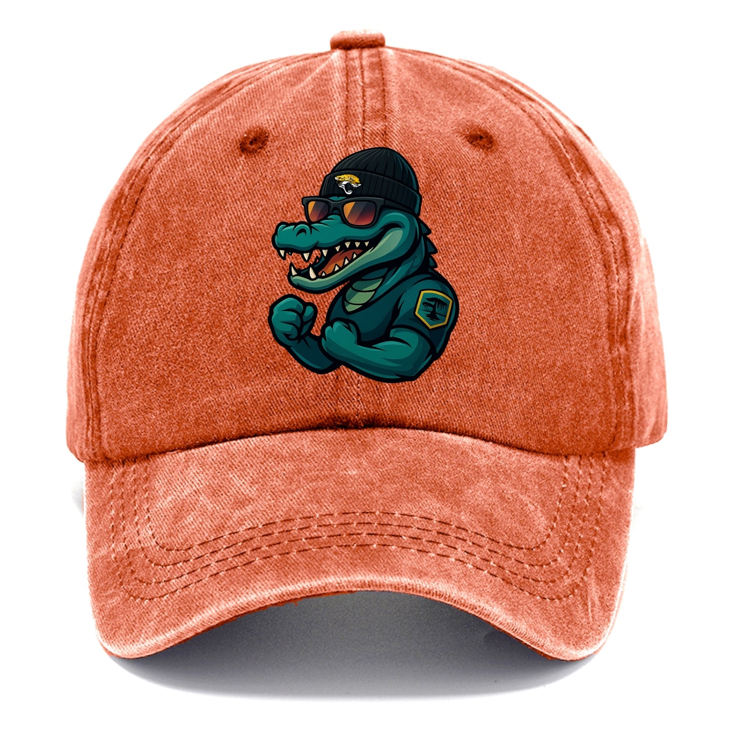 Jacksonville Alligator wearing Jaguars beanie with swamp patch and wayfarer sunglasses - Classic Cap - Terracotta Clay(Orange)