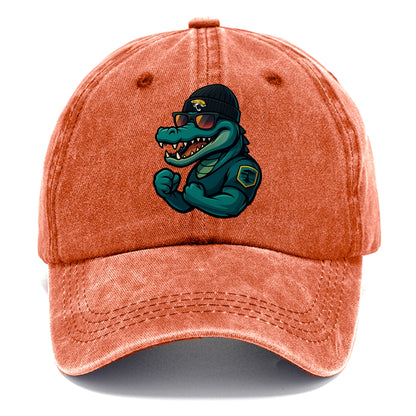 Jacksonville Alligator wearing Jaguars beanie with swamp patch and wayfarer sunglasses - Classic Cap - Terracotta Clay(Orange)