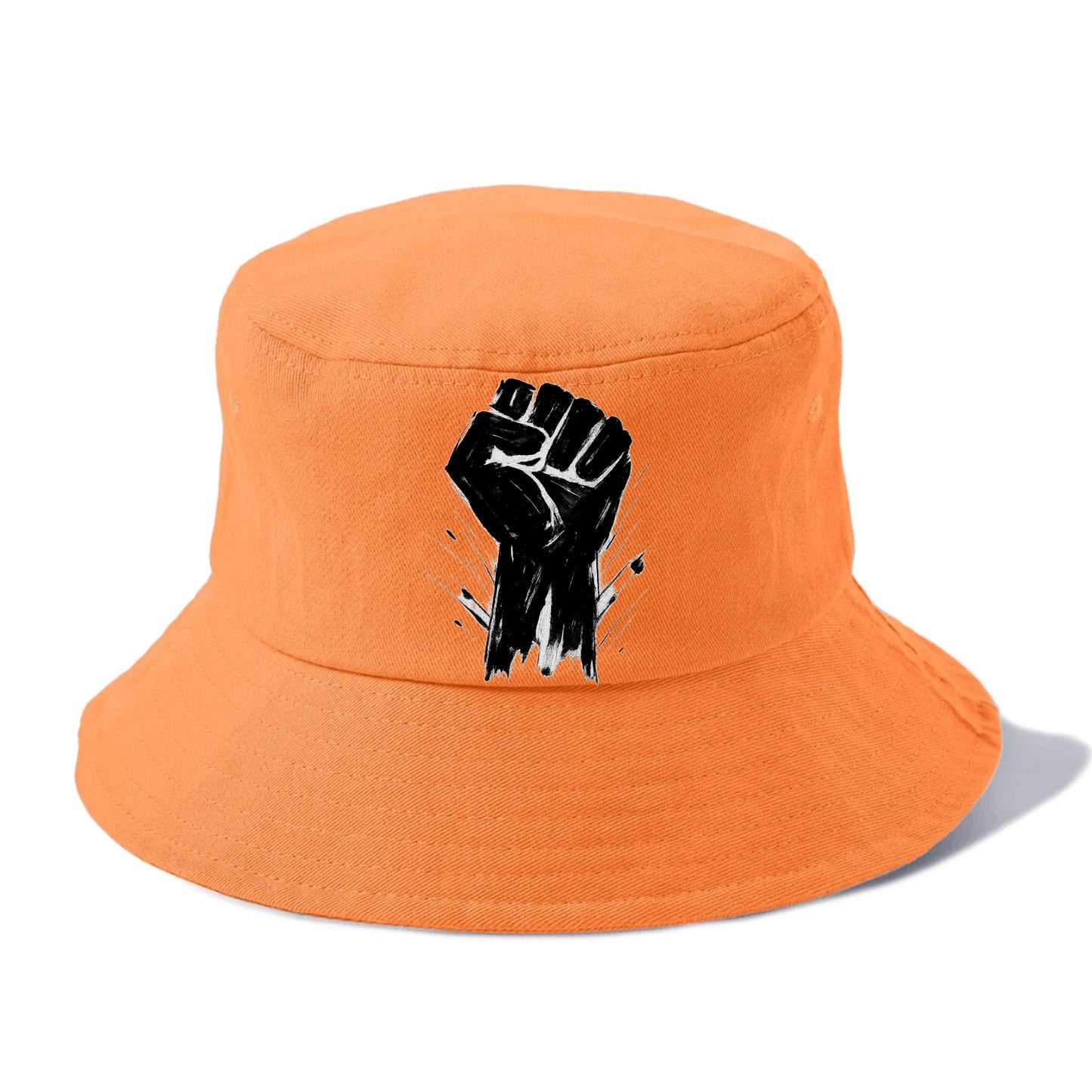 Raised fist in bold black ink brushstrokes - symbol of solidarity and resistance - Bucket Hat - Terracotta Clay(Orange)